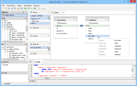 Amazon Redshift - Query Builder