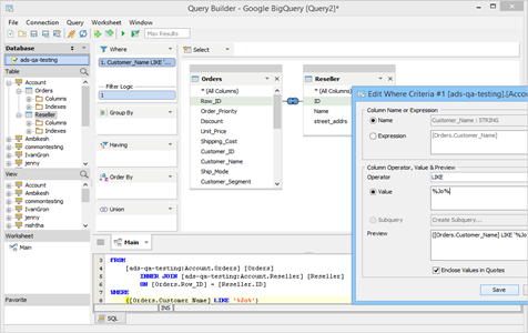 Google BigQuery - Visual Query Builder