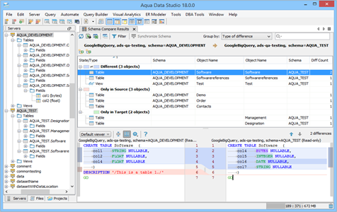 Google BigQuery - Schema Compare Results