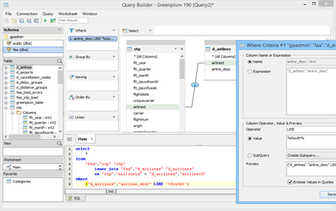 Greenplum - Query Builder