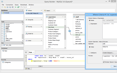 MySQL - Visual Query Builder