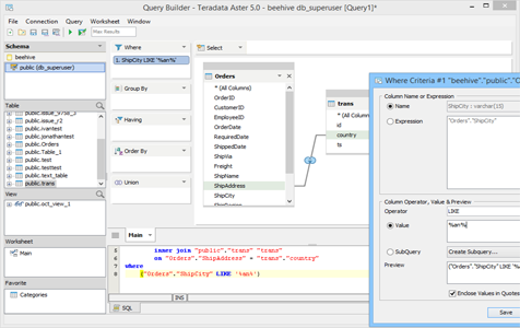 Teradata Aster - Query Builder