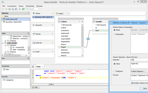 ParAccel - Query Builder