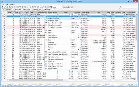 SAP HANA - Table Data Editor
