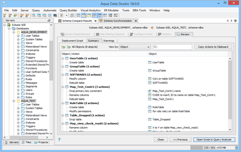 Sybase ASE - Schema Synchronization - Review Summary