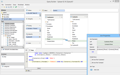 Sybase IQ - Query Builder