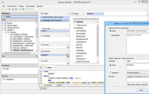 VoltDB - Query Builder