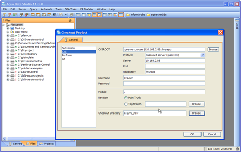 CVS Checkout Project Dialog in Aqua Data Studio