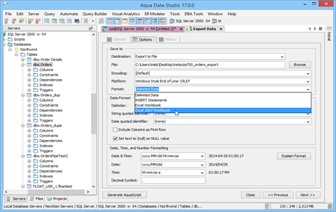 Data Export Format with Files in Aqua Data Studio