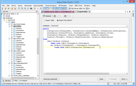 Data Export From Select in Aqua Data Studio