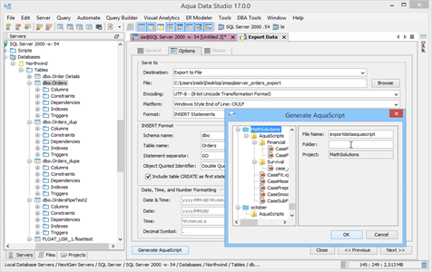 Data Export Generate Aquascript in Aqua Data Studio