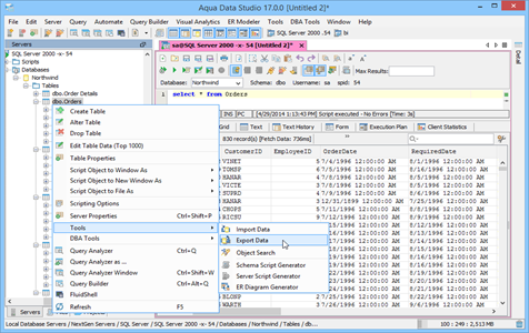 Data Export Right Click Menu in Aqua Data Studio