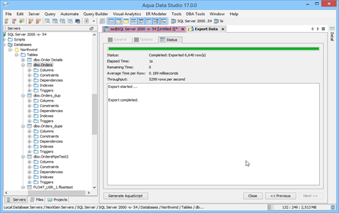 Data Export Status in Aqua Data Studio