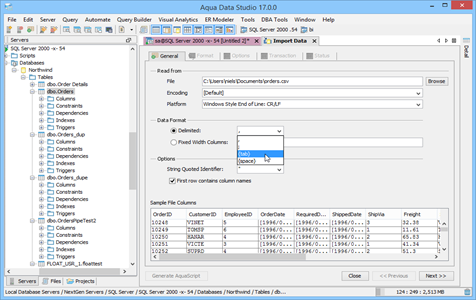 Data Import And Data Format in Aqua Data Studio