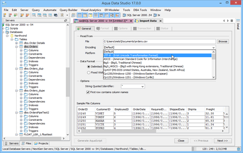 Data Import And Encoding in Aqua Data Studio