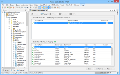 Data Import Excel Format in Aqua Data Studio