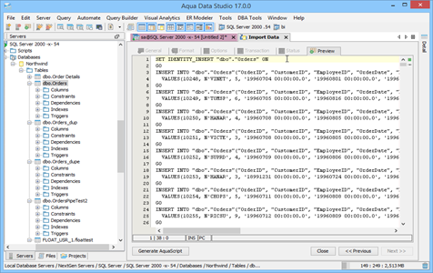 Data Import Preview in Aqua Data Studio