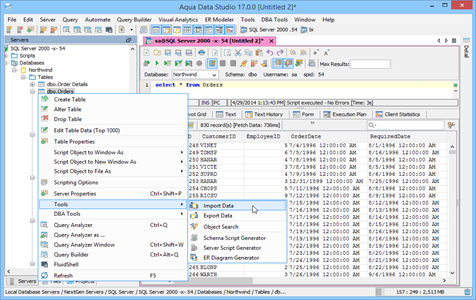 Data Import Right Click Menu in Aqua Data Studio