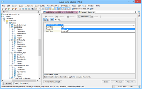 Data Import Transactions in Aqua Data Studio