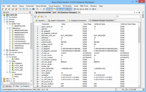 DBA Tool Instance Manager Database Manager Parameters in Data Studio