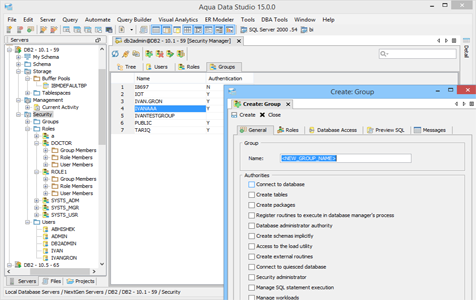 DBA Tool Security Manager Groups in Aqua Data Studio