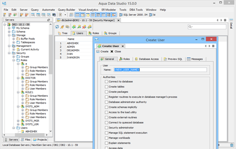 DBA Tool Security Manager Users in Aqua Data Studio