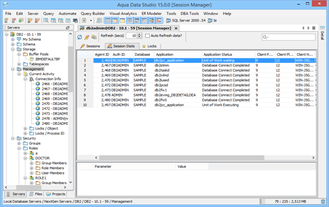 DBA Tool Session Manager Session Stats in Aqua Data Studio