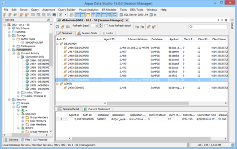 DBA Tool Session Manager Sessions in Aqua Data Studio