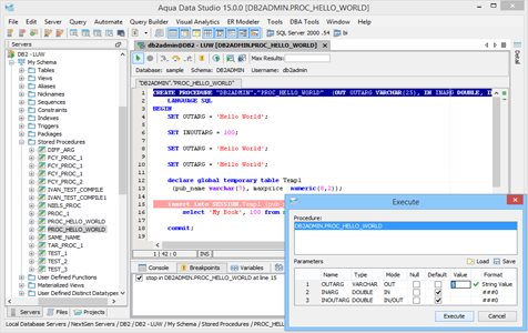 SQL Debugger Execute Parameters in Aqua Data Studio