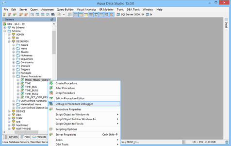 SQL Debugger Right Click Menu in Aqua Data Studio