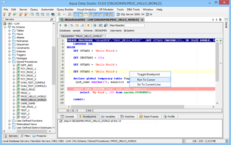 SQL Debugger Run to Cursor in Aqua Data Studio