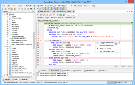 SQL Debugger Toogle Breakpoint in Aqua Data Studio