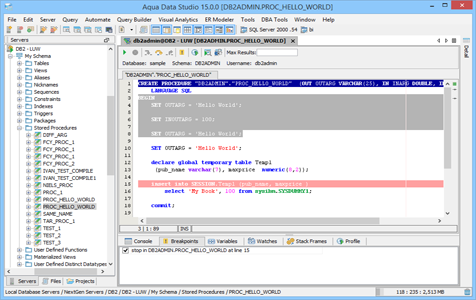 SQL Debugger Workspace in Aqua Data Studio