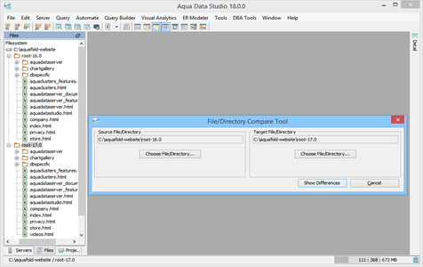 Directory to Compare Dialog in Aqua Data Studio