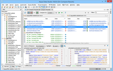 Directory to Compare Results in Aqua Data Studio