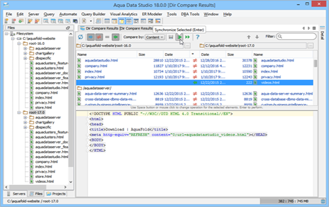 Directory to Compare Synchronize in Aqua Data Studio