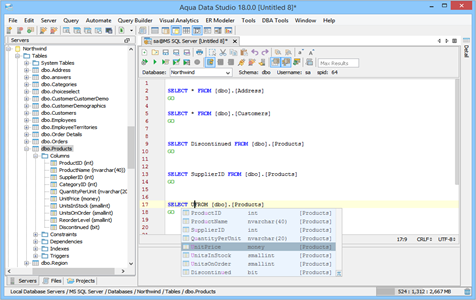 Editor with Autocompletion in Aqua Data Studio