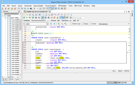 Editing Scripts in Aqua Data Studio SQL Query Analysis tool