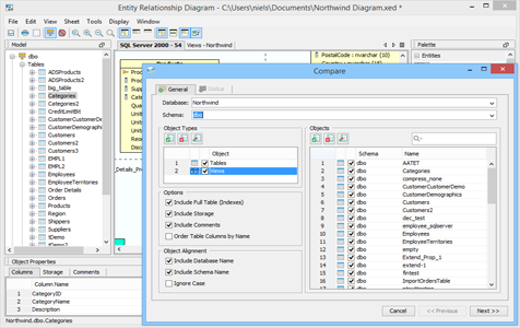 Er Modeler Comparing Model to Database in Aqua Data Studio