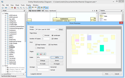 Er Modeler Print Preview in Aqua Data Studio