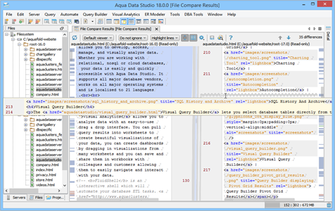 File Compare Collapse Fragments in Aqua Data Studio