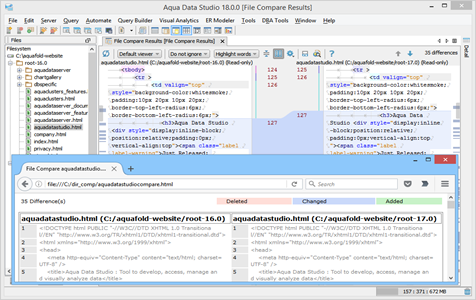 File Compare Results Preview in Browser in Aqua Data Studio