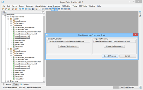 File Compare Select Files in Aqua Data Studio