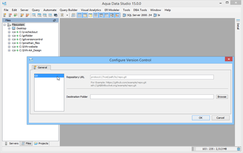 Git Client Configure Version Control in Aqua Data Studio