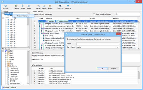 Git Client Create Branch in Aqua Data Studio