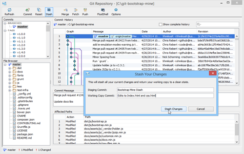 Git Client Stash Changes in Aqua Data Studio