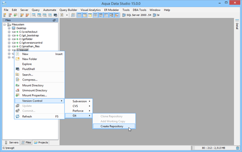 Git Create Git Repository in Aqua Data Studio