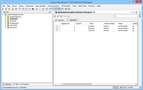 Greenplum DBA Tool Instance Manager Segment in Aqua Data Studio