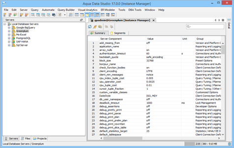 Greenplum DBA Tool Instance Manager Summary in Aqua Data Studio