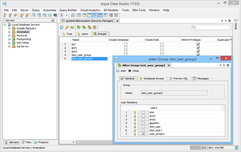 Greenplum DBA Tool Security Manager Groups in Aqua Data Studio
